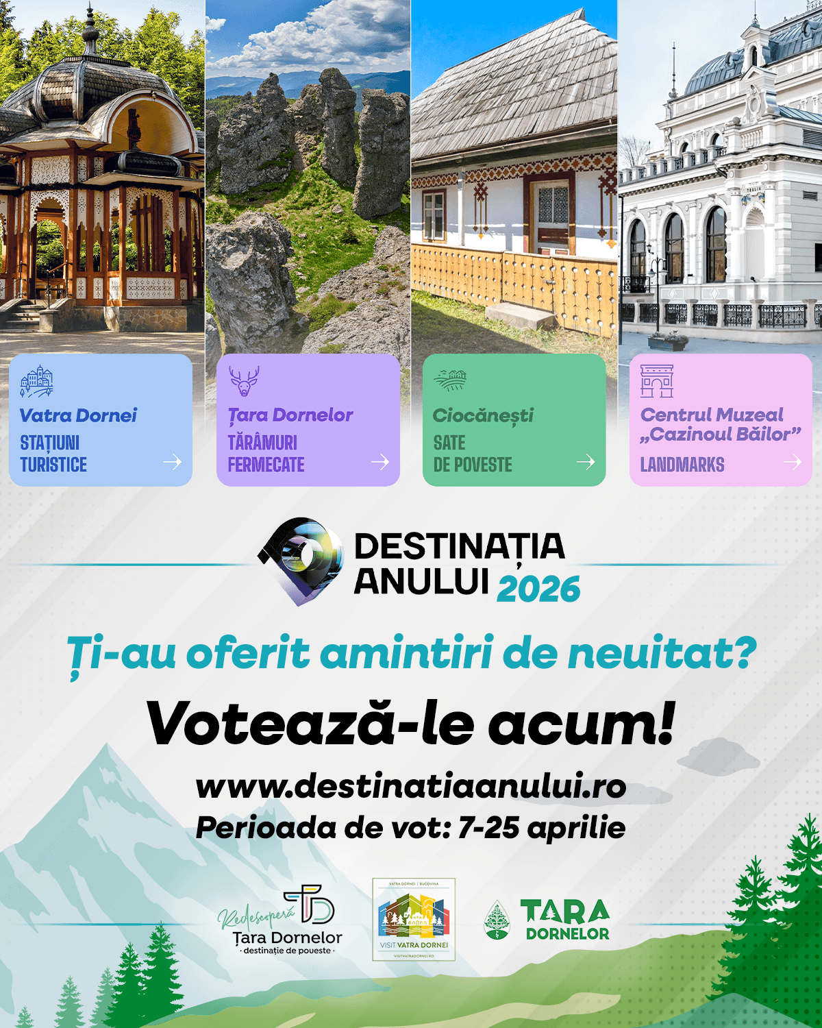 START VOT! Țara Dornelor intră în marea finală „Destinația Anului 2026” cu patru nominalizări emblematice